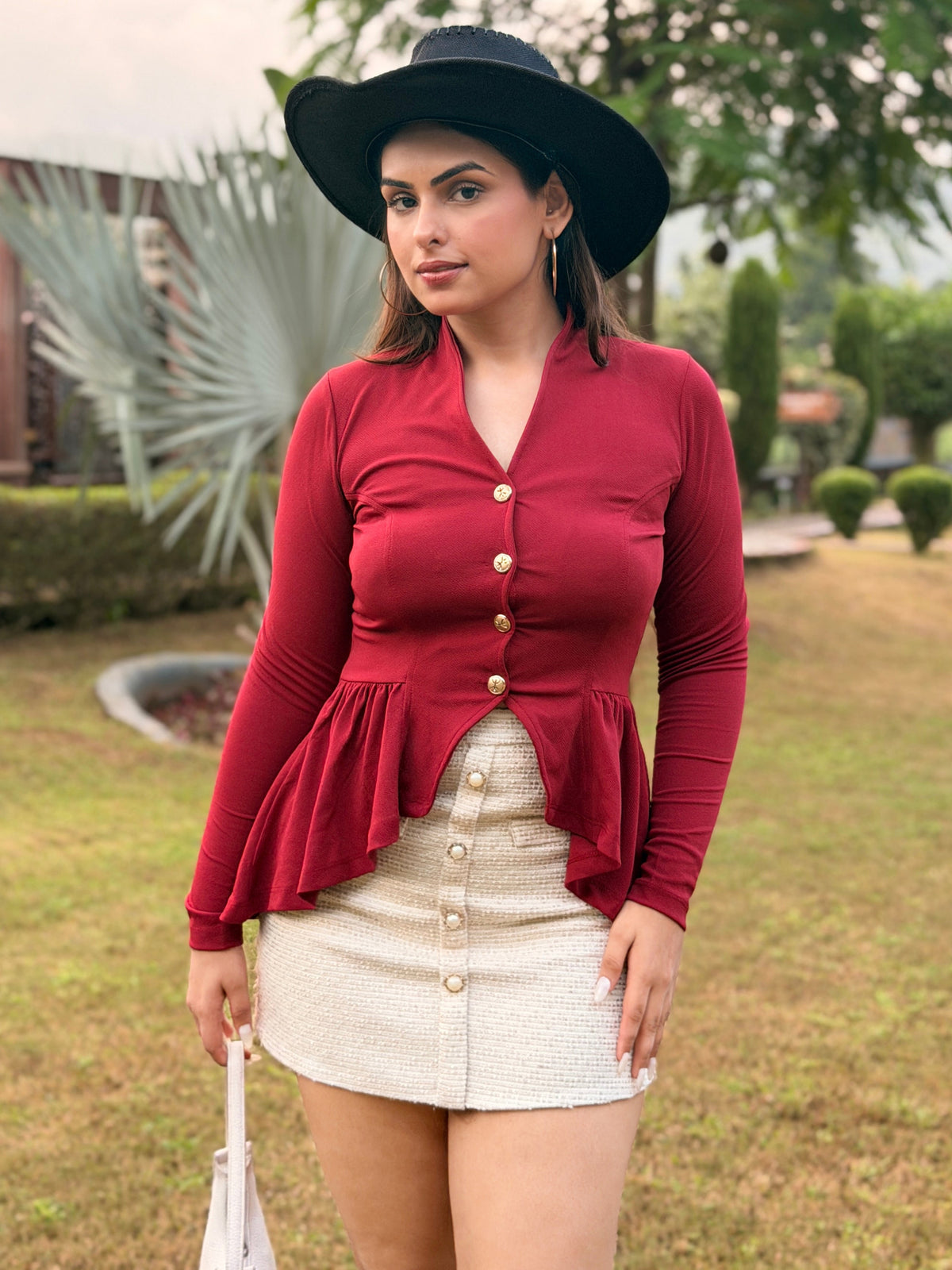 TANDUL Women Chic Maroon Tailored Full Sleeve Top