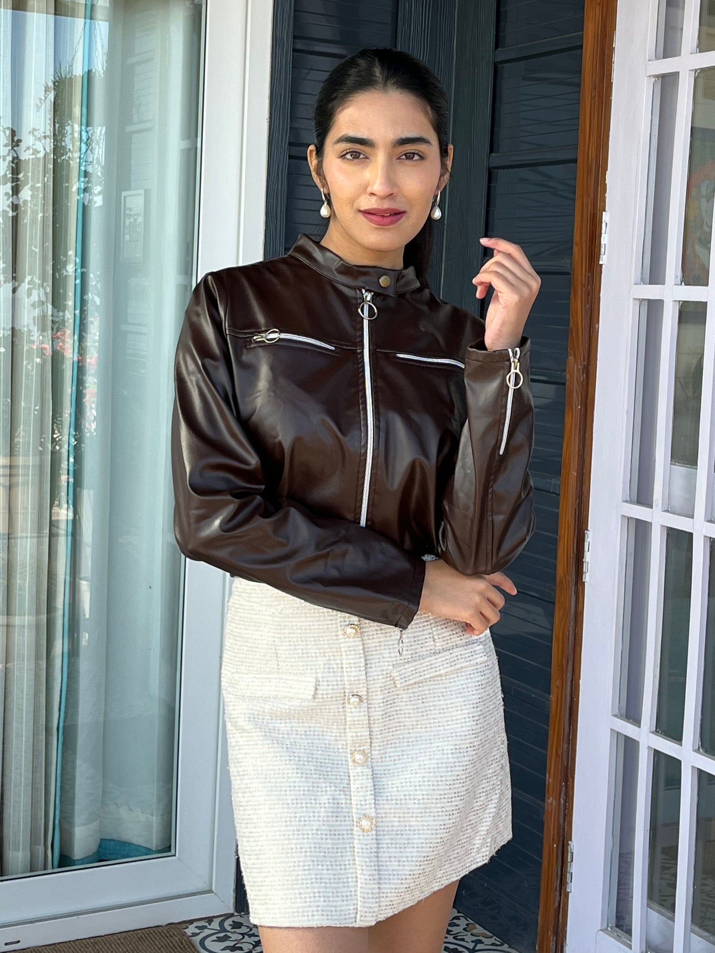 TANDUL Women Stunning Brown Leather Jacket