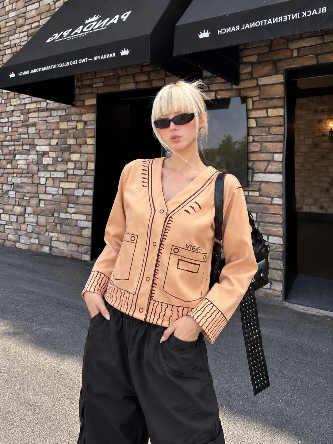 TANDUL Women Long Sleeve V-Neck Graphic Button-Up Jacket