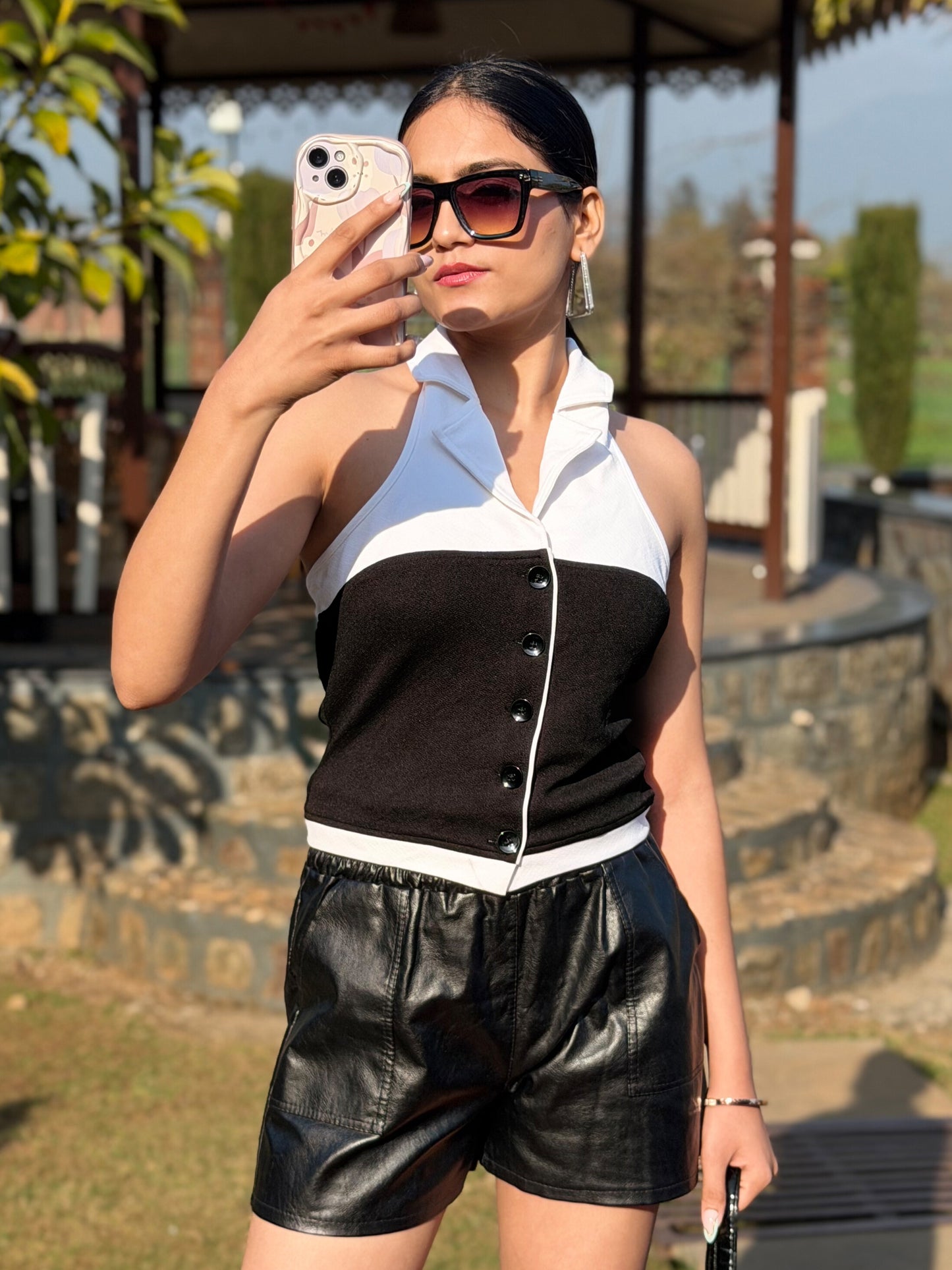 TANDUL Women Elegant Black and White Crop Top