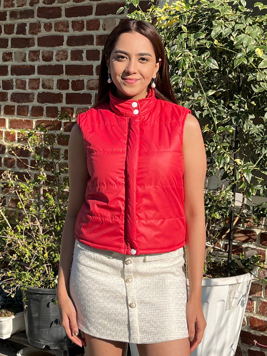 TANDUL Women Red Sleeveless Puffer Jacket