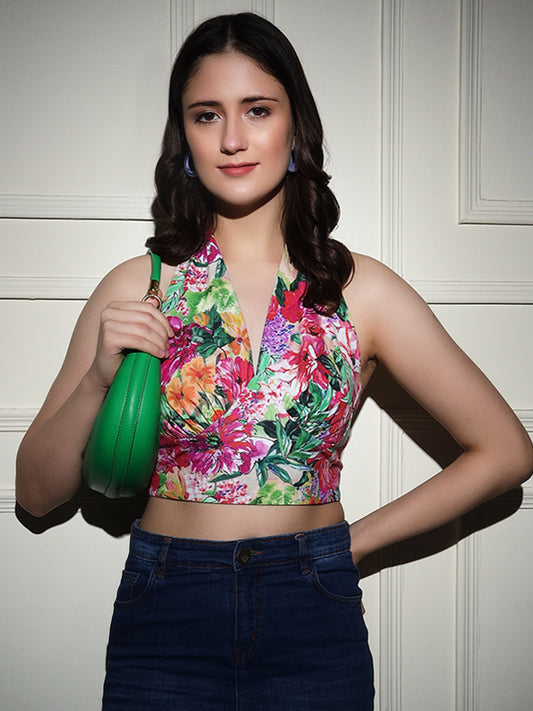 TANDUL  Casual Sleeveless Floral Print Women Multicolor Top
