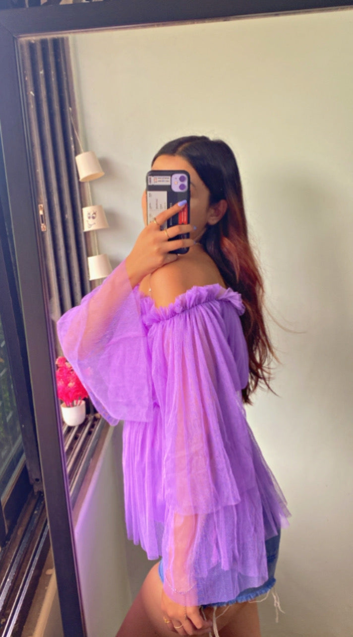 Casual Off Shoulder Sleeve Solid Women Purple Top