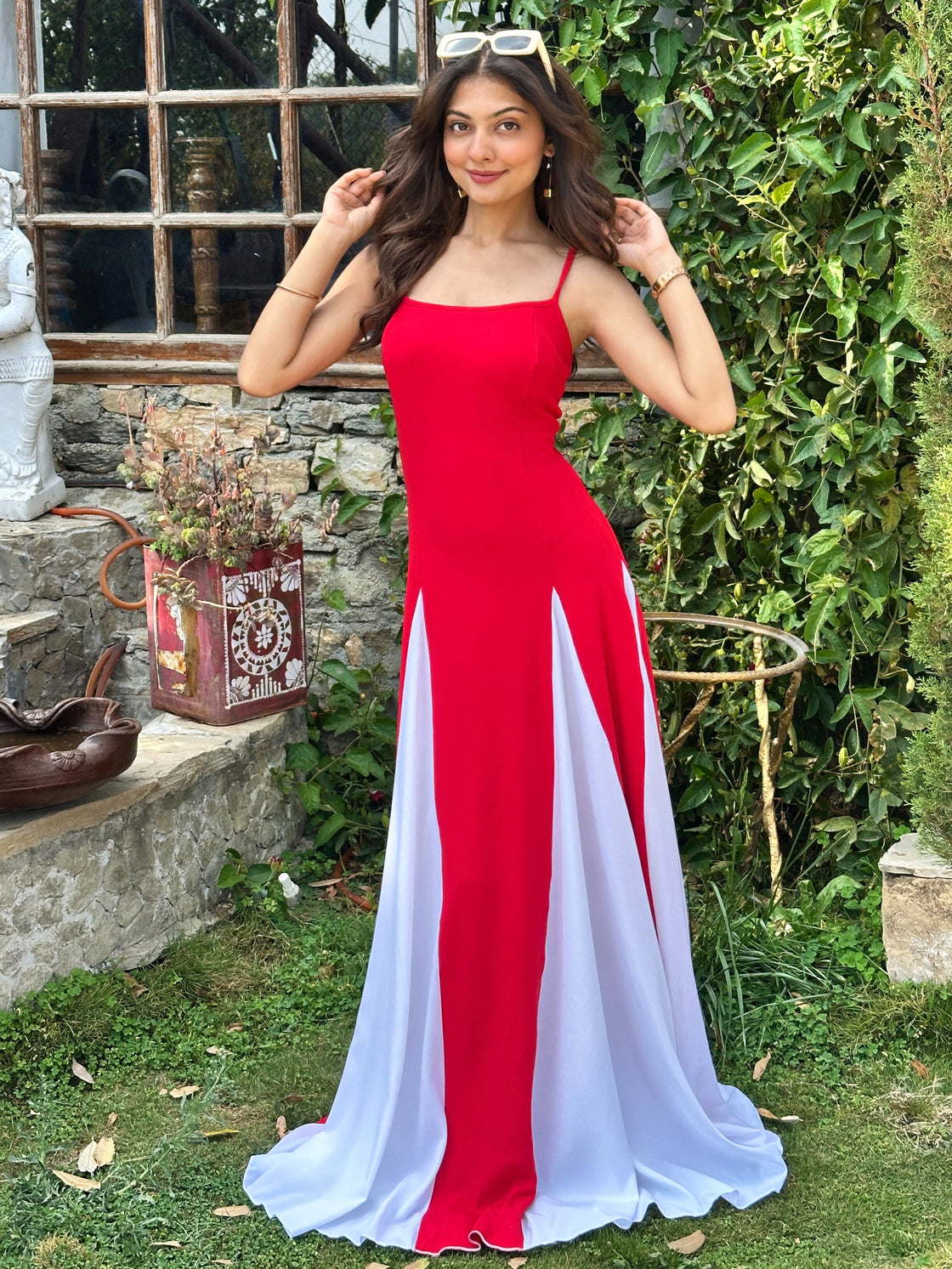 TANDUL Stunning Red and White Flared Dress