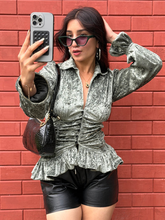 TANDUL Women Exquisite Green Velvet Top