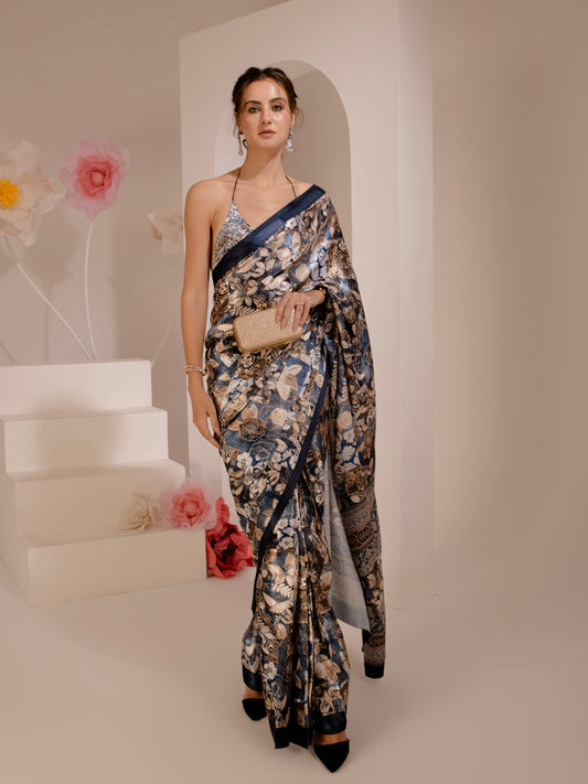 ELTIRE Exquisite Floral  Printed  Satin Saree