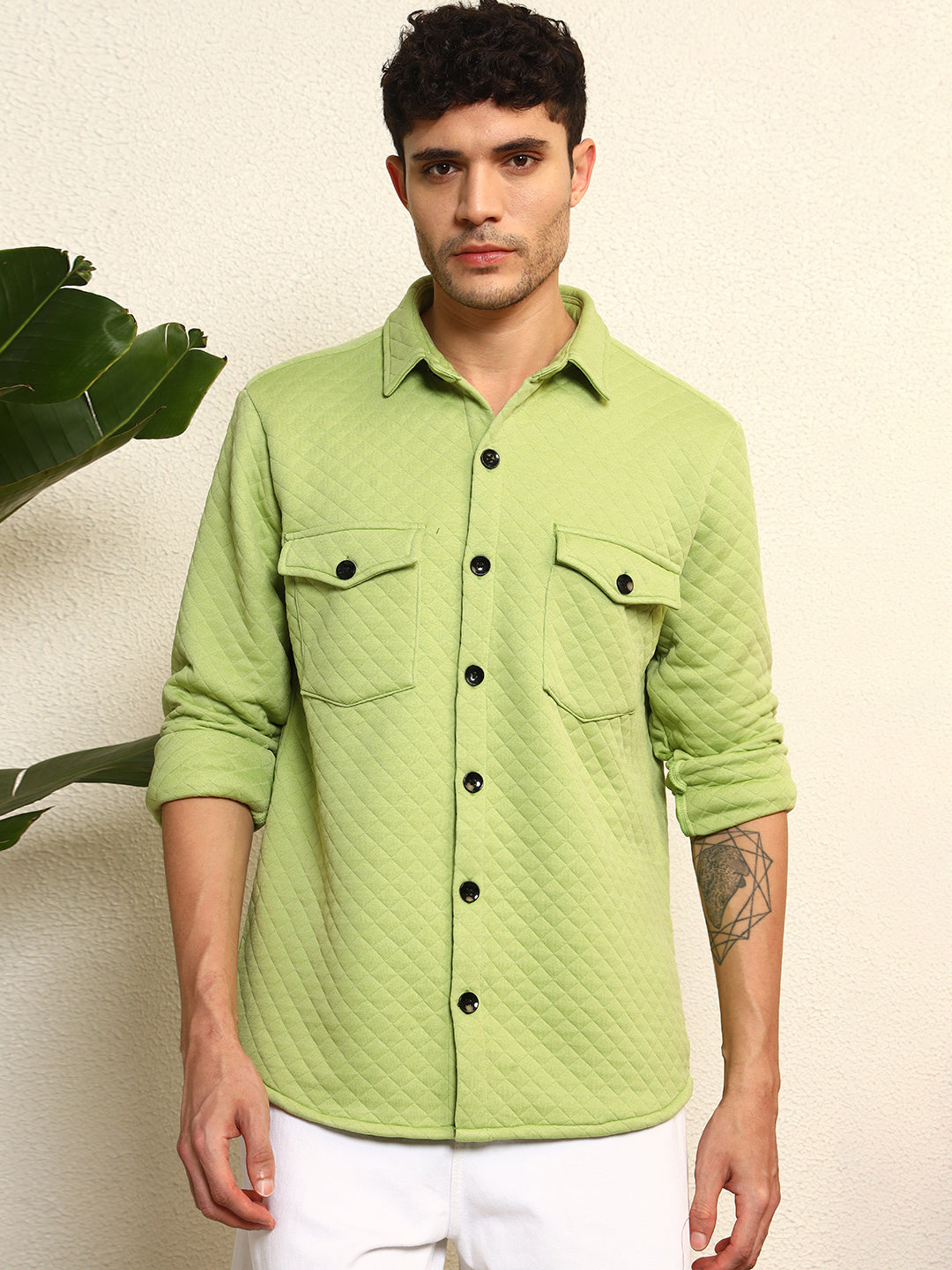 TANDUL Men's Stylish Green Quilt Jacket