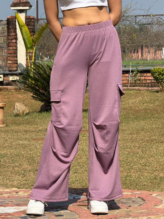 TANDUL Women Baggy Fit Purple Rib Trousers