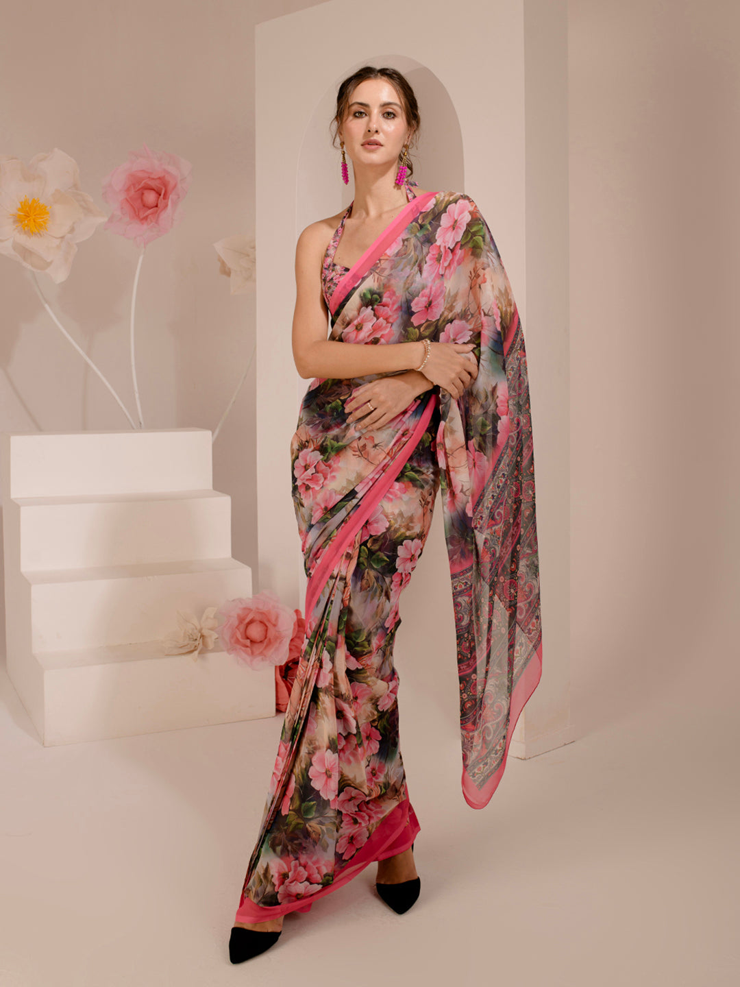 ELTIRE Exquisite Printed Bollywood Style Georgette Saree