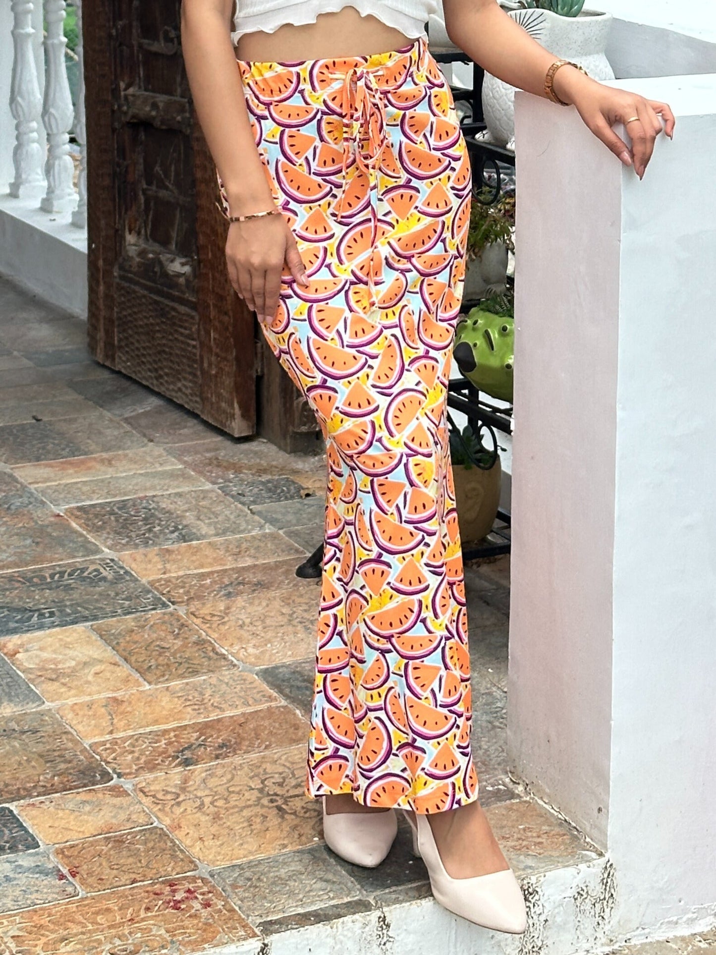 TANDUL  Women Printed Flared Orange Skirt