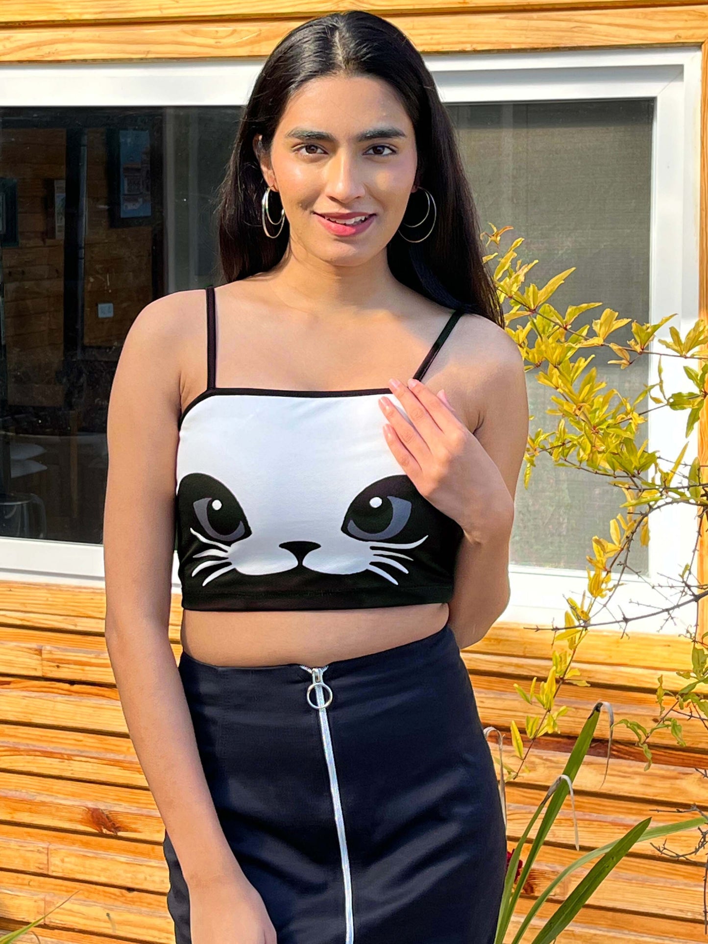 TANDUL Women Stunning Cat Face Printed Top