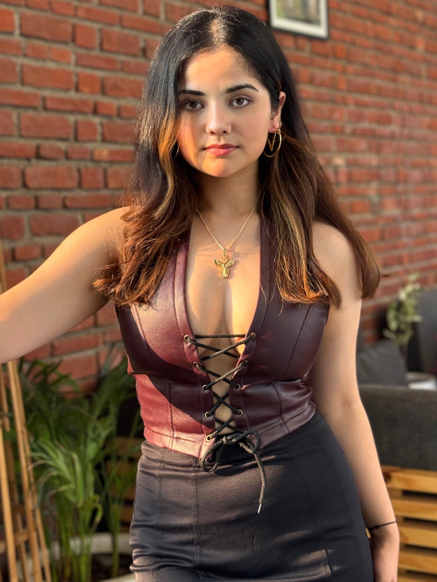 TANDUL  Casual Sleeveless Solid Women Brown Top