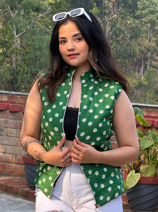TANDUL Women Stunning Green Floral Printed Sleeveless Jacket