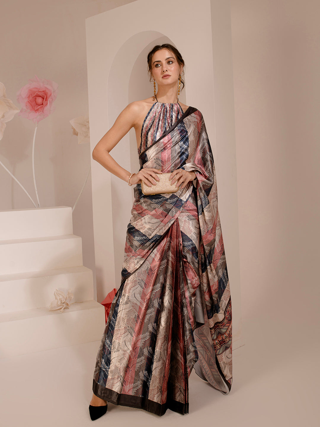 ELTIRE Exquisite Printed Bollywood Style Satin Saree