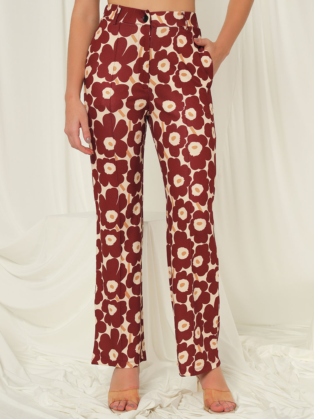 TANDUL  Women Regular Fit Maroon Lycra Blend Trousers