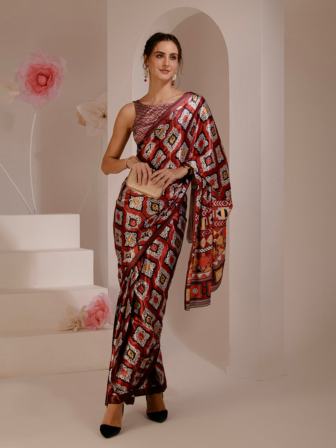 ELTIRE Exquisite Printed Bollywood Style Satin Saree