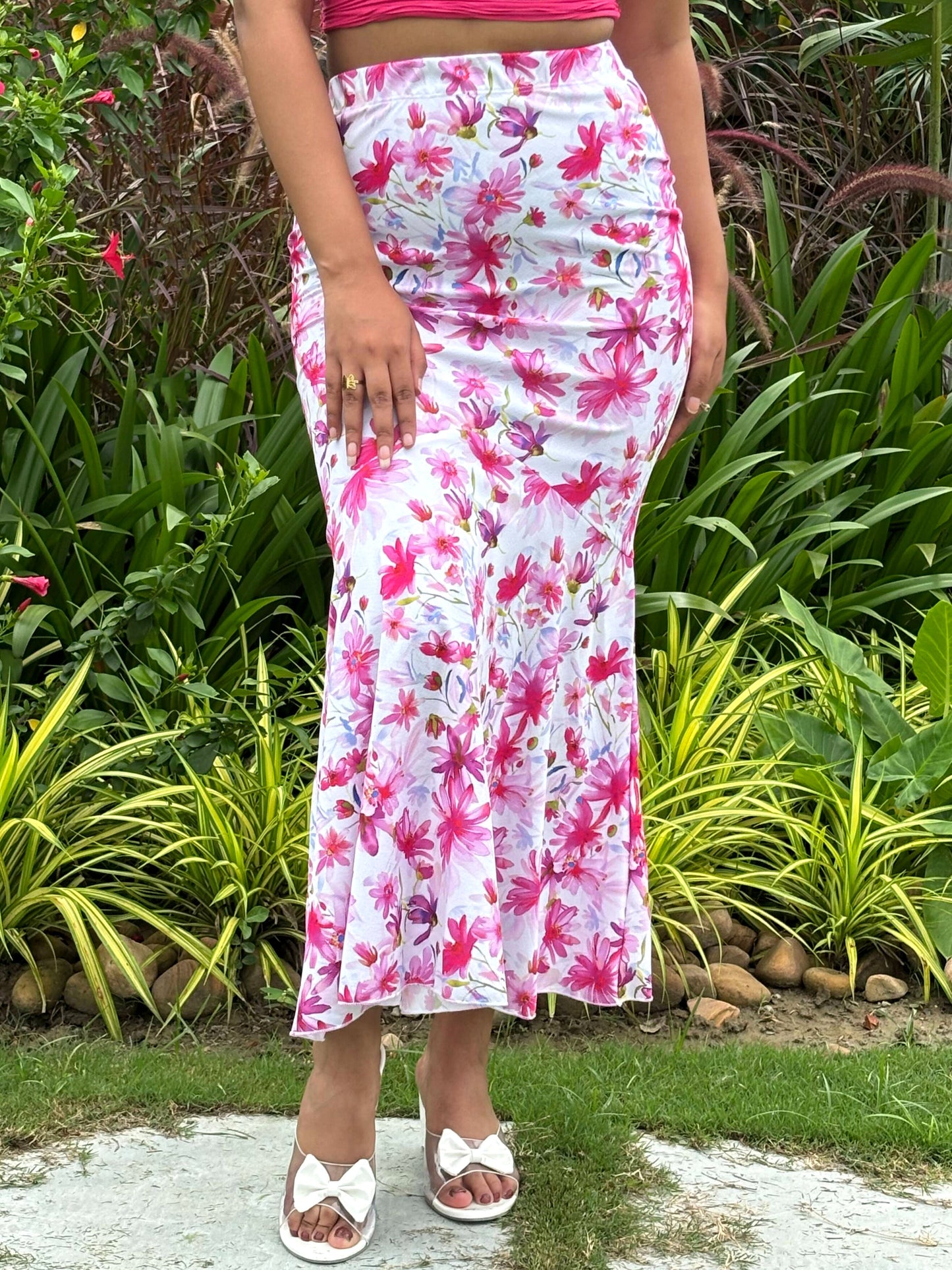 TANDUL Women Stunning Pink Floral Printed Skirt