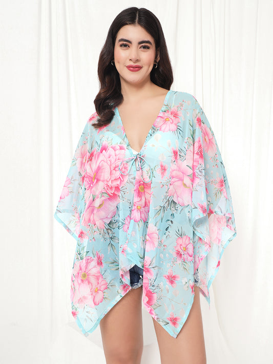 TANDUL  Women Kimono Style 3/4th Sleeve Light Blue Shrug
