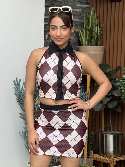 TANDUL Women Charming Brown Checkered Co-ord Set