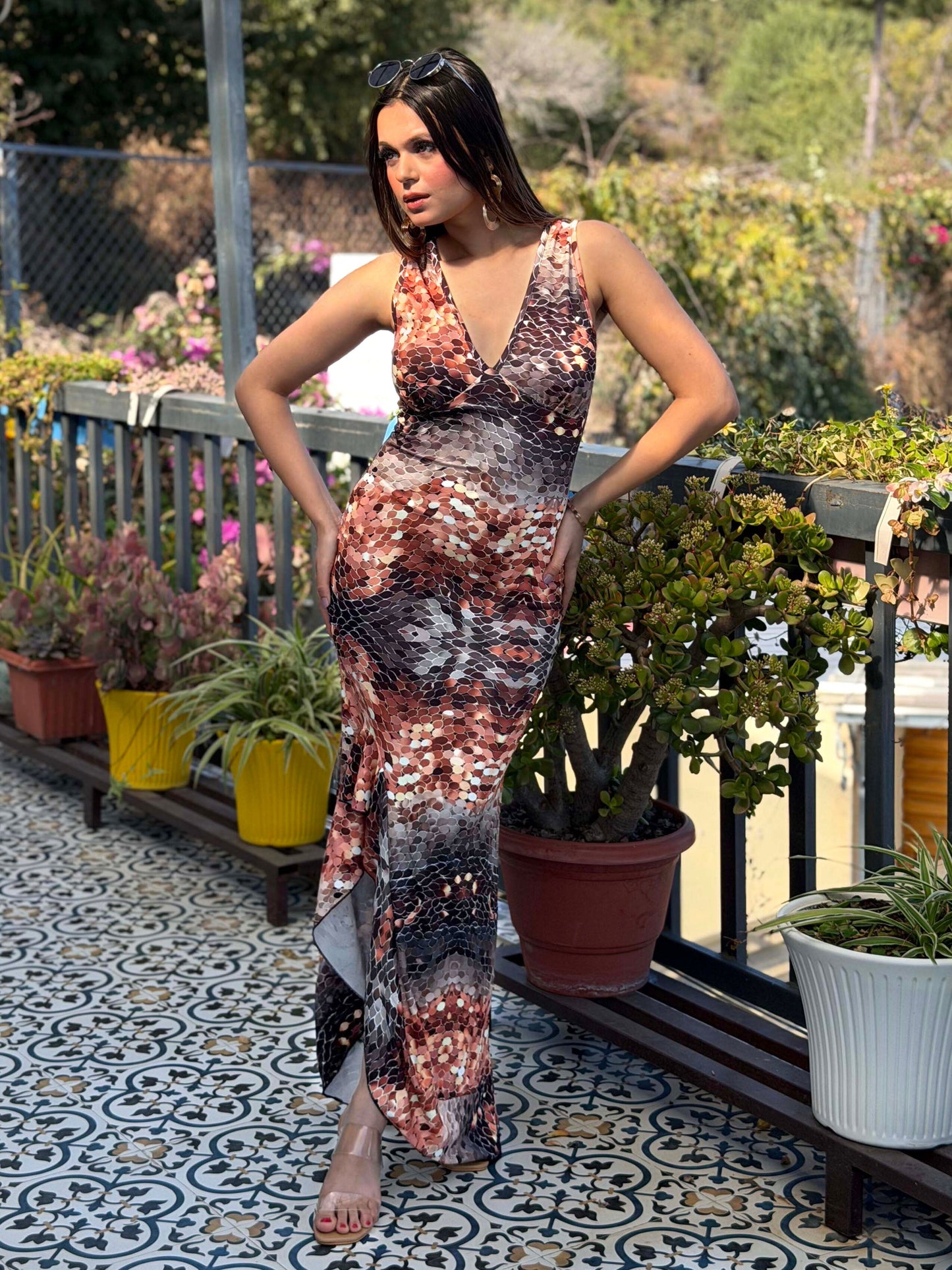 TANDUL Women Elegant Printed Frill Dress