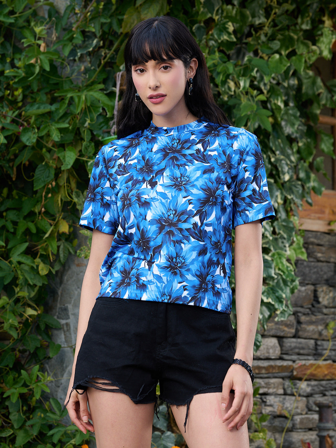 TANDUL Women Blue Floral Printed T-shirt