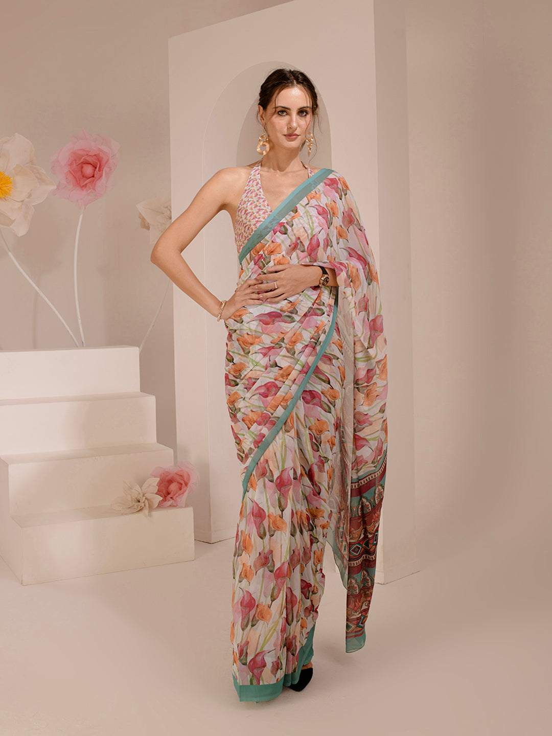 ELTIRE Exquisite Printed Bollywood Style Georgette Saree