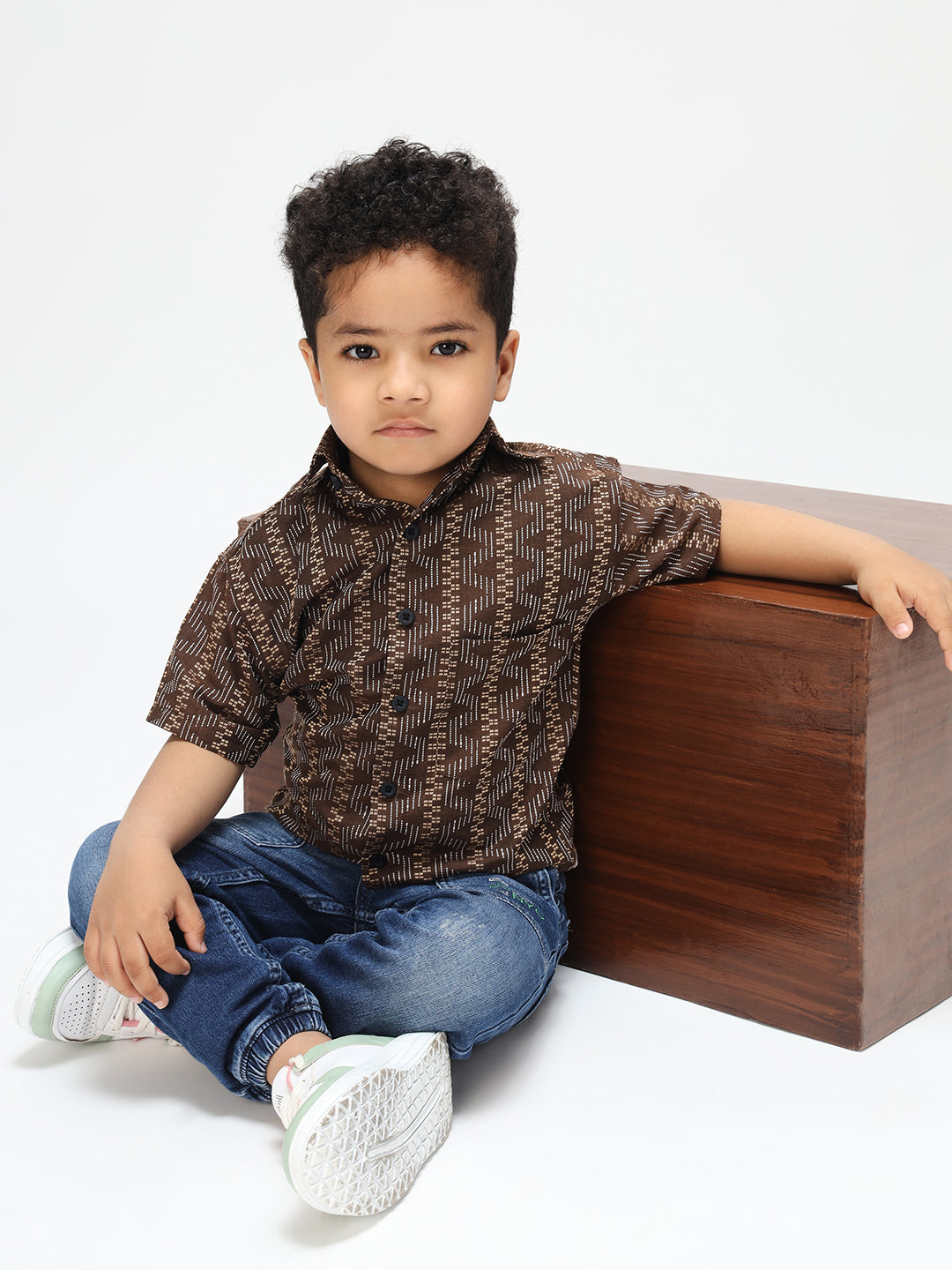 Boys Stylish Brown Shirt Printed Casual Shirt