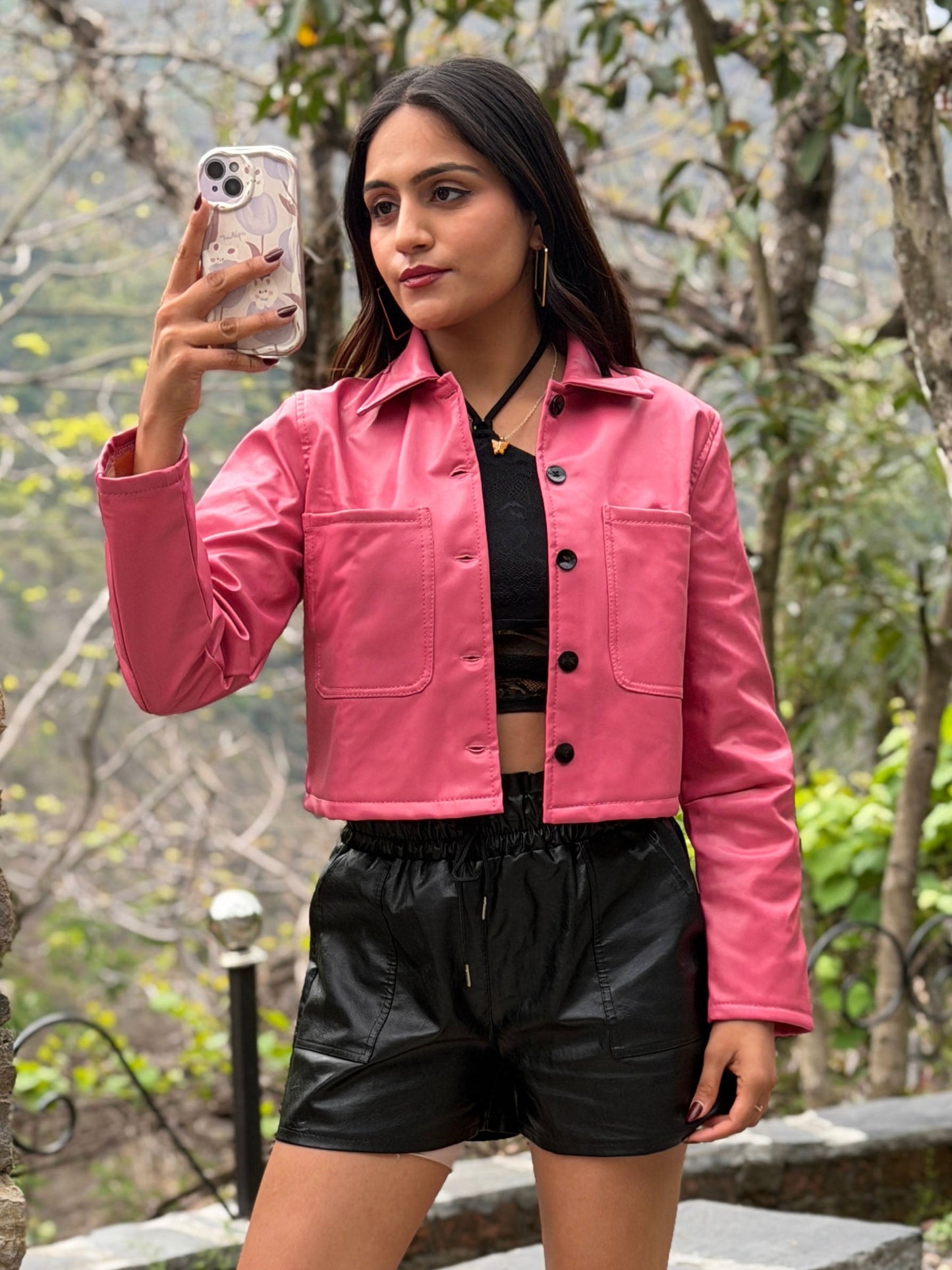 TANDUL Women Stunning Pink Leather Jacket