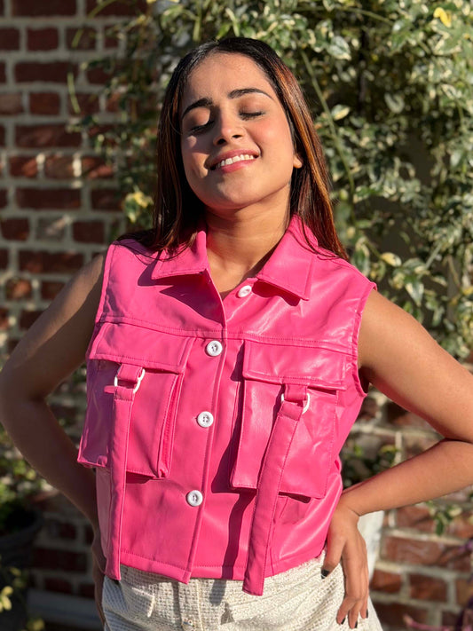 TANDUL Women Pink Leather Jacket