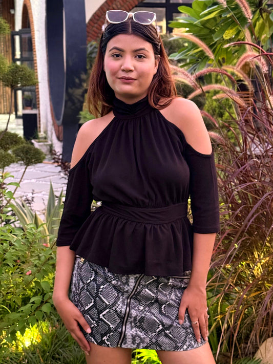 TANDUL Women Black Cold Shoulder Top