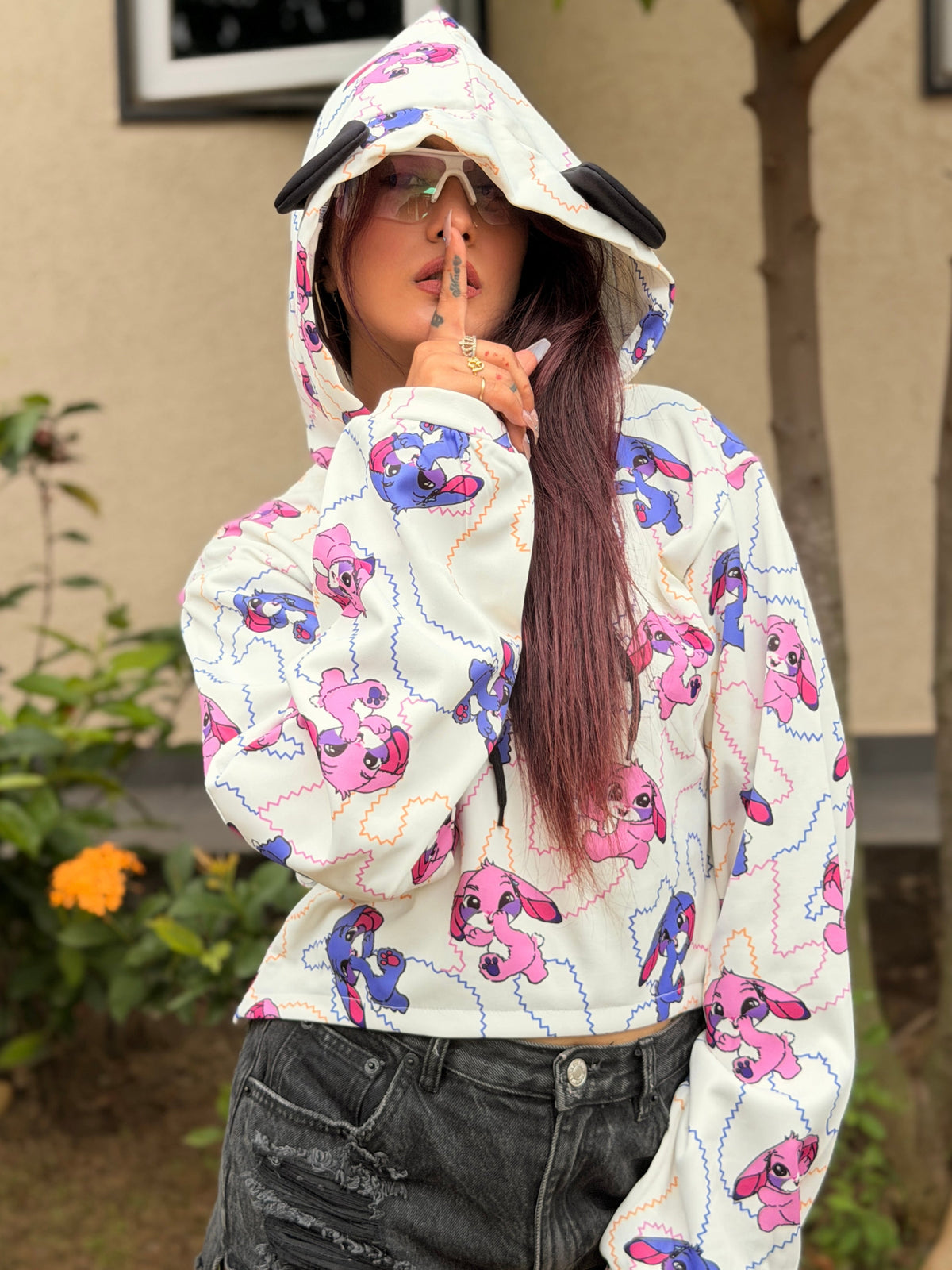TANDUL Women Cartoon Character Printed Cropped Hoodie