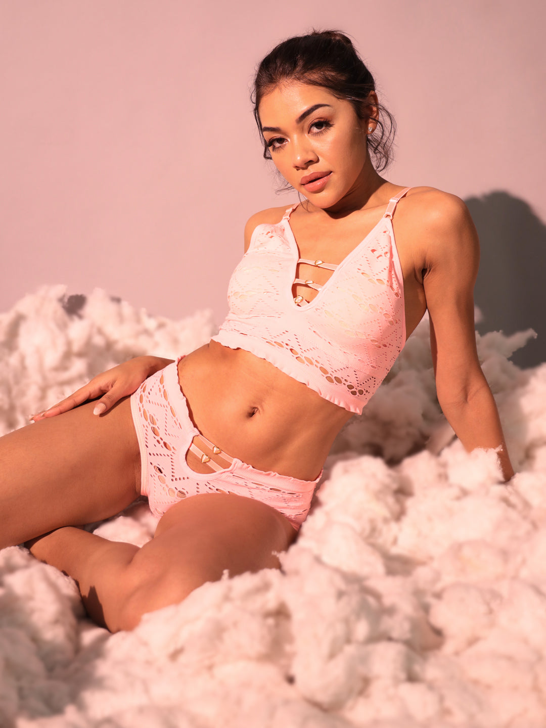 ELTIRE  Elegant Soft Pink Two Piece  Lingerie Set