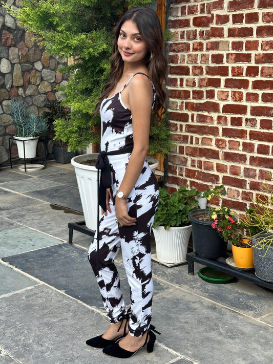TANDUL Women Black and White Jumpsuit