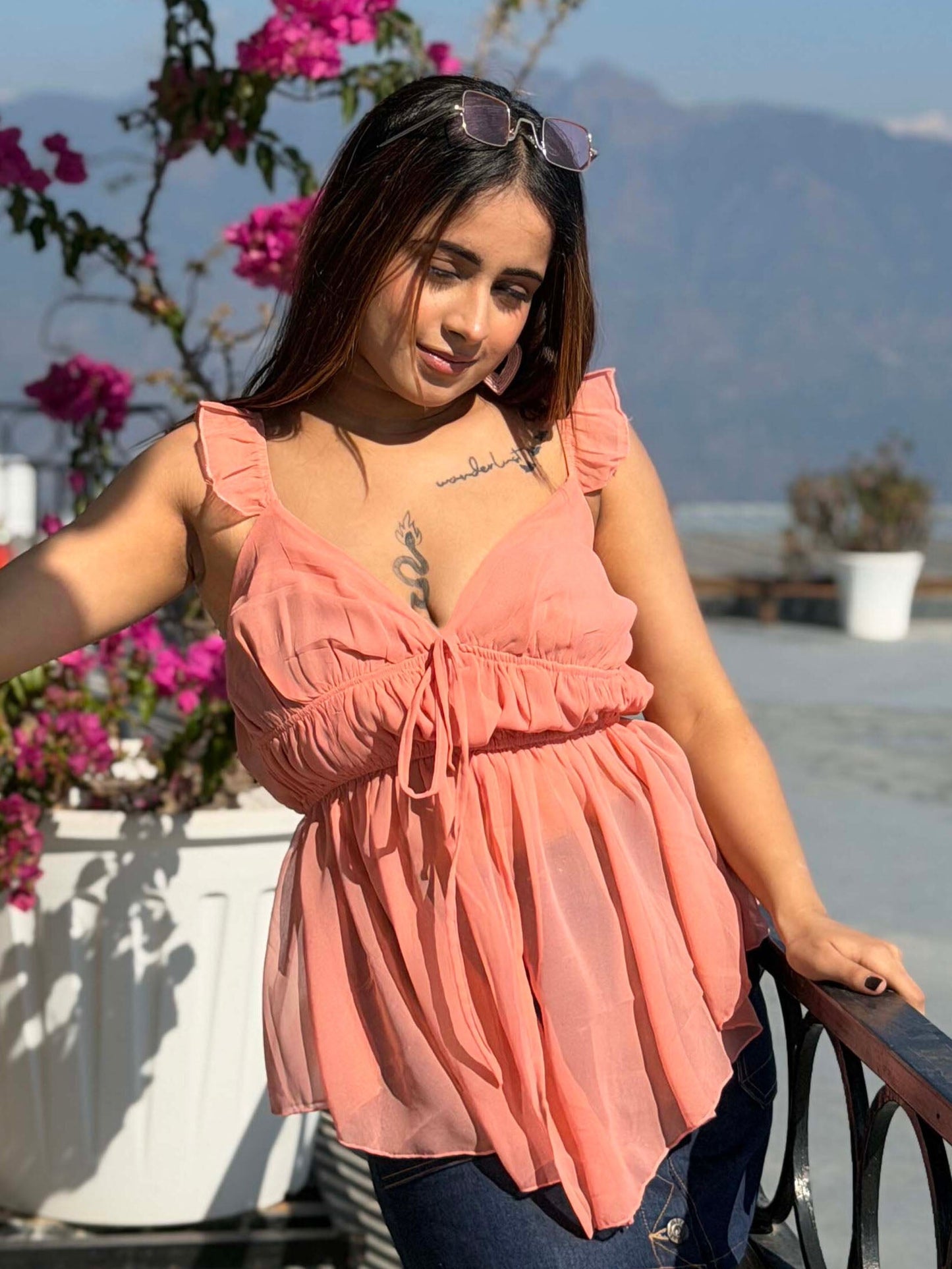 TANDUL Women Stylish Peach Color Georgette Top