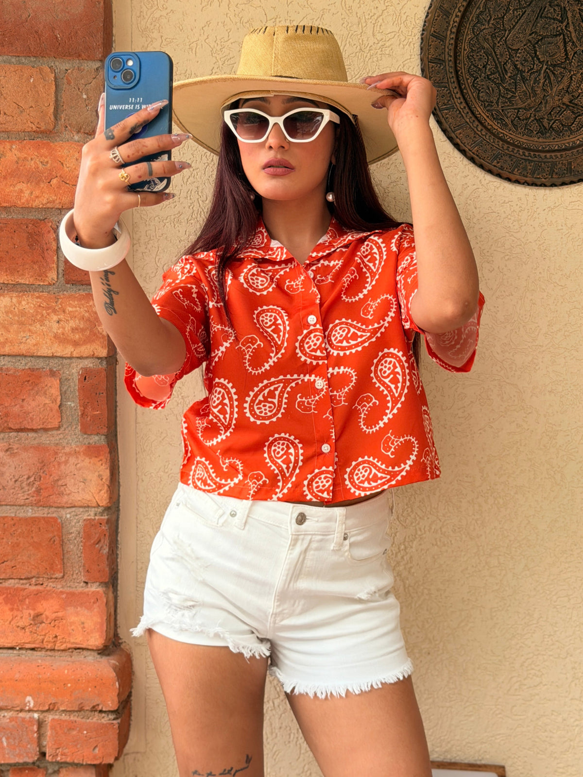 TANDUL Women Striking Orange Paisley Printed Shirt