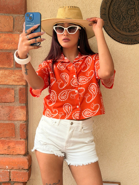 TANDUL Women Striking Orange Paisley Printed Shirt