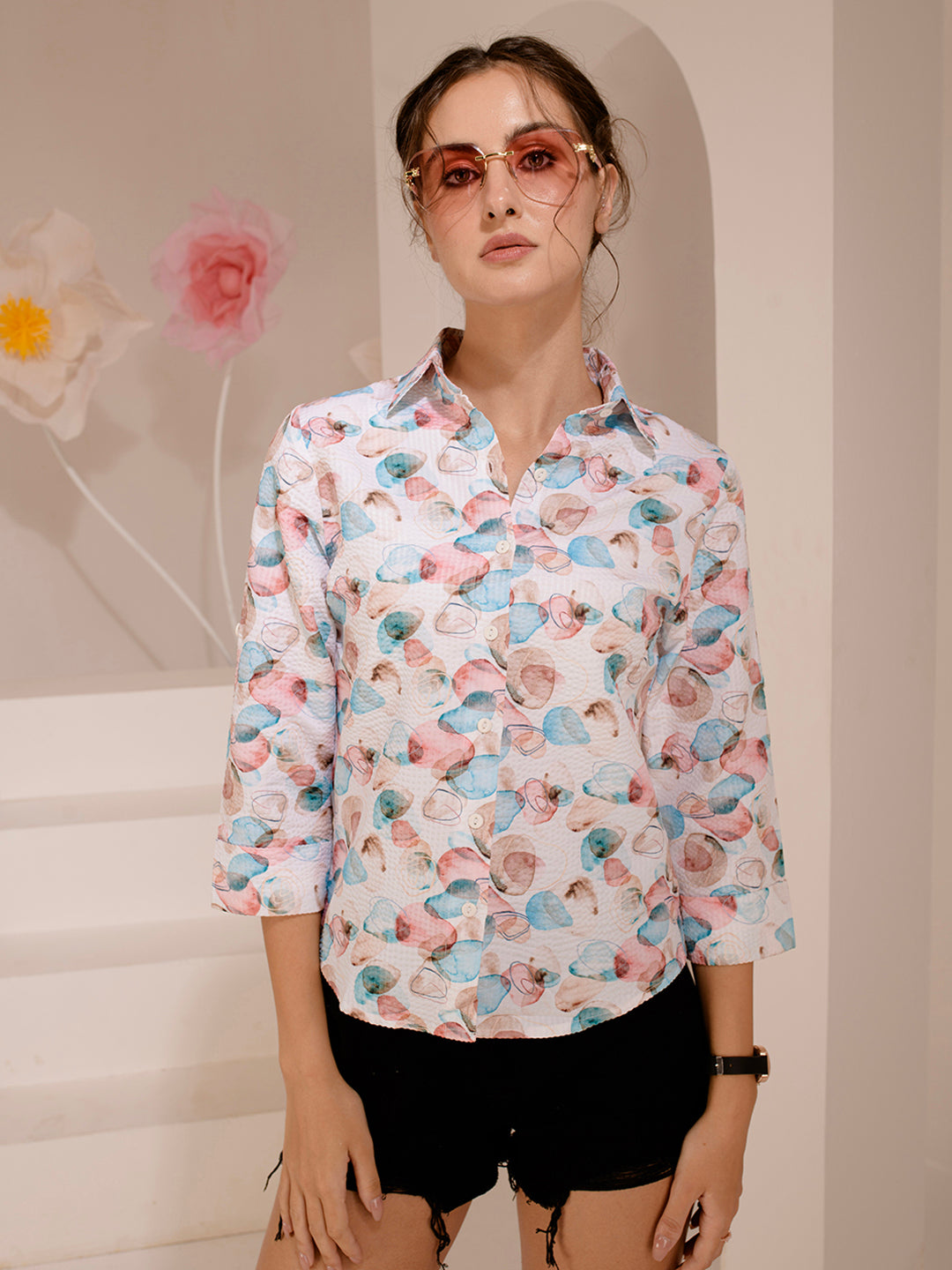 TANDUL  Women Regular Fit Printed Built-up Collar Casual Shirt