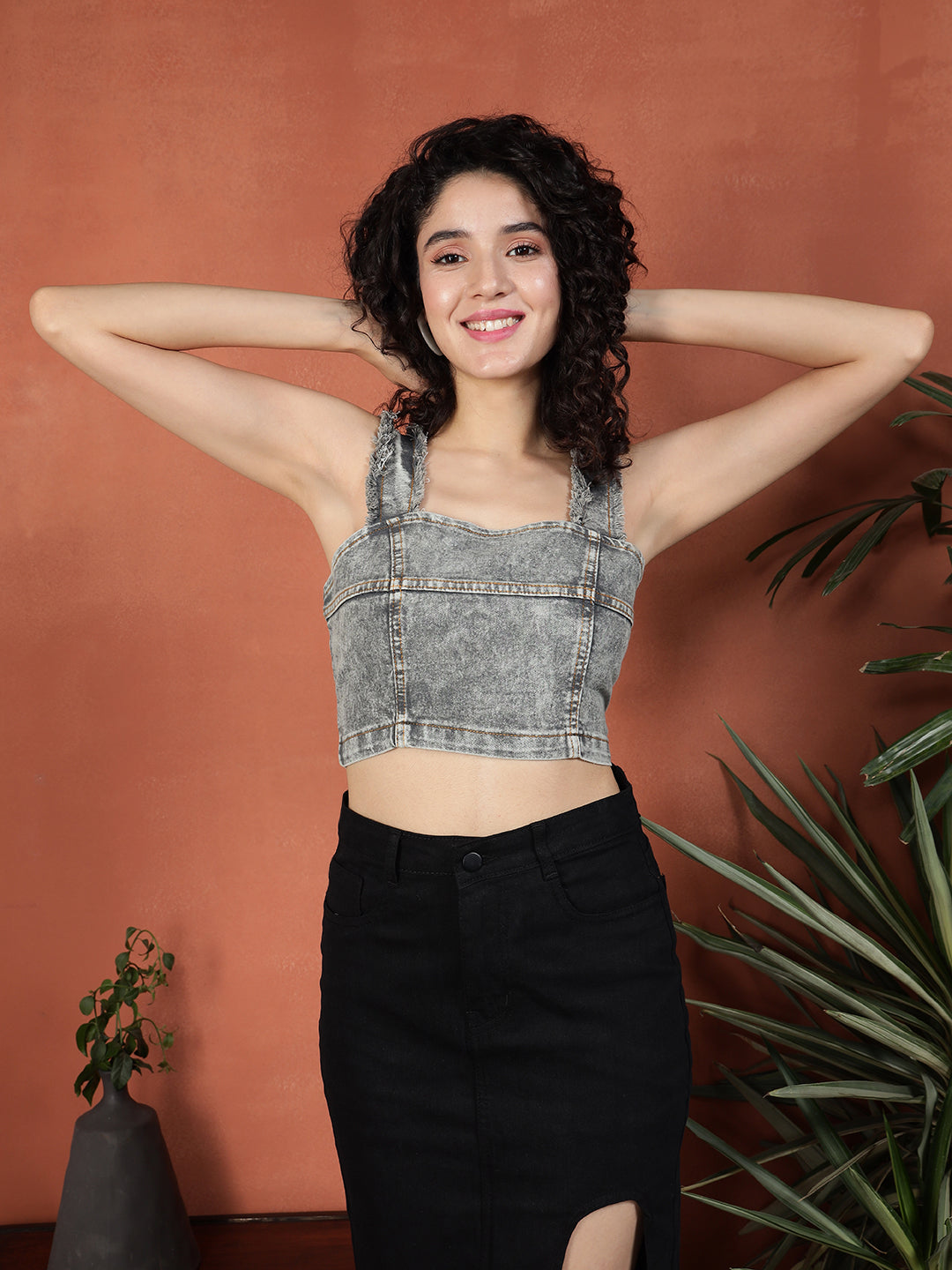 TANDUL Stylish Denim Crop Top