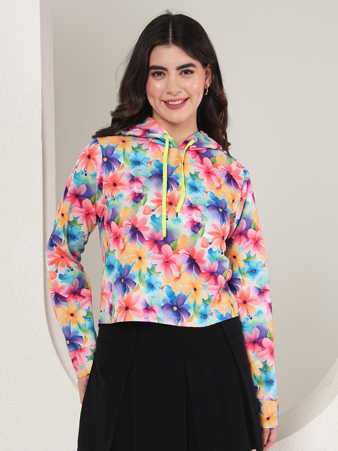 TANDUL  Women Full Sleeve Floral Print Hooded Sweatshirt