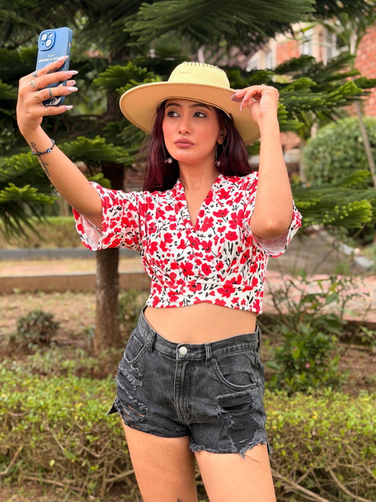 TANDUL Women Poppy Floral Surplice Crop Top
