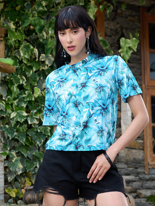 TANDUL Women Blue Floral Printed T-shirt