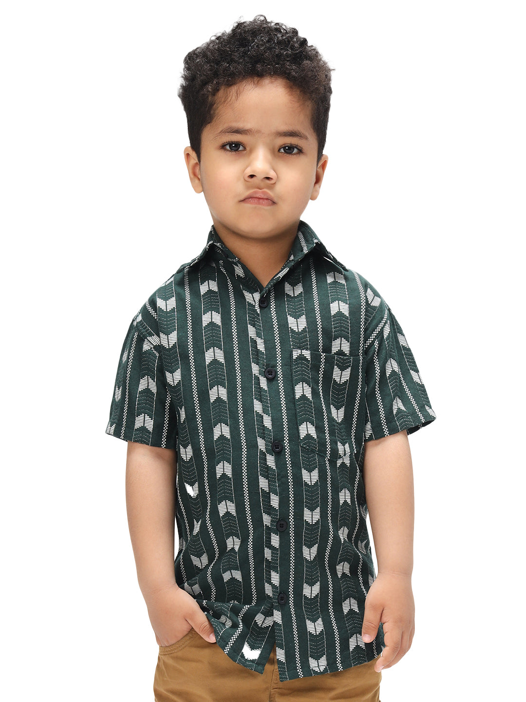 Boys Stylish Green Shirt Printed Casual Shirt