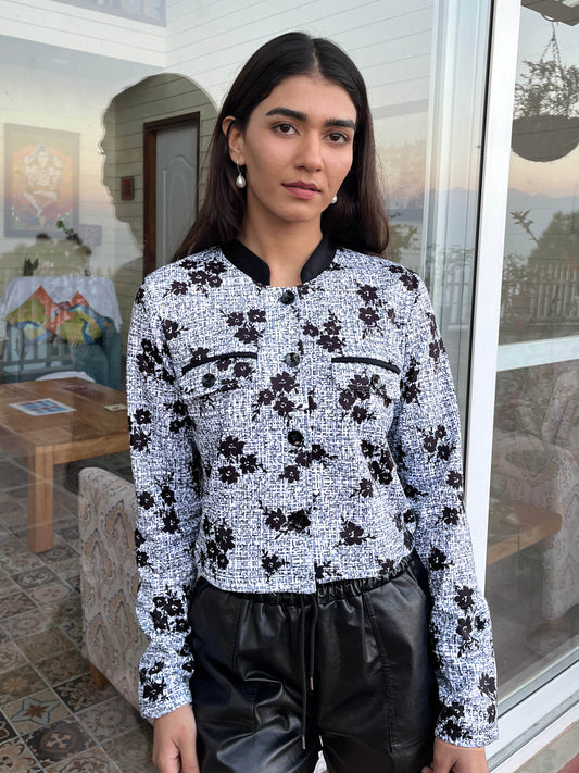 TANDUL Women Stunning Black and White Floral Print Jacket