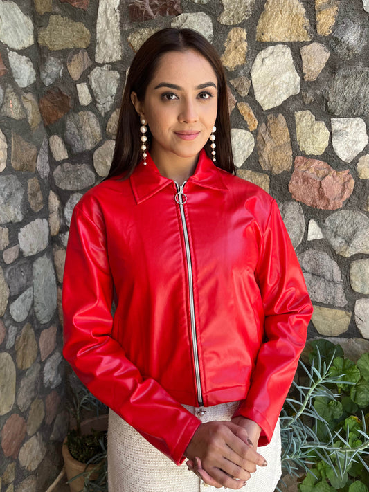 TANDUL Women Stunning Red Leather Jacket