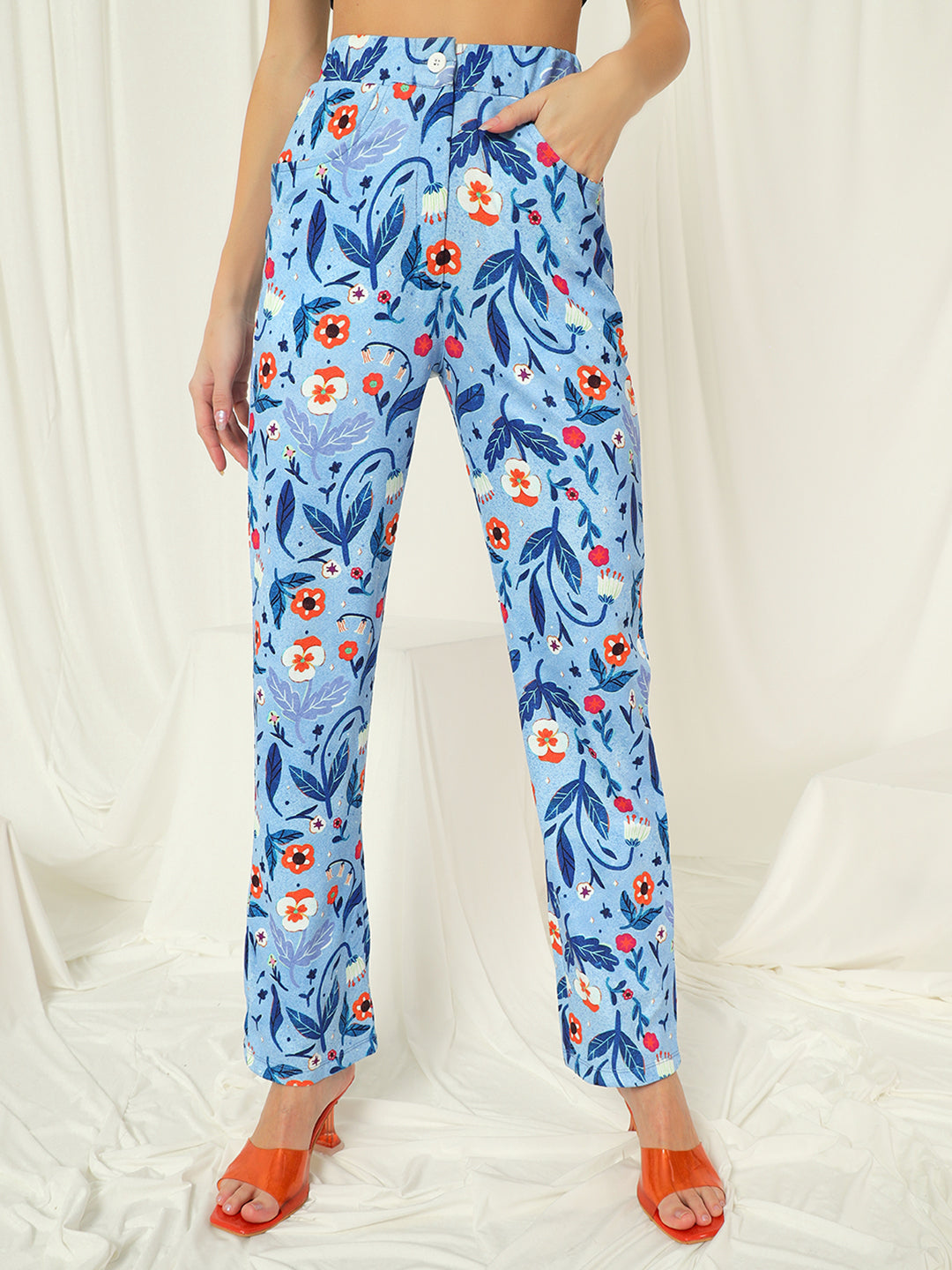 TANDUL  Women Regular Fit Light Blue Lycra Blend Trousers
