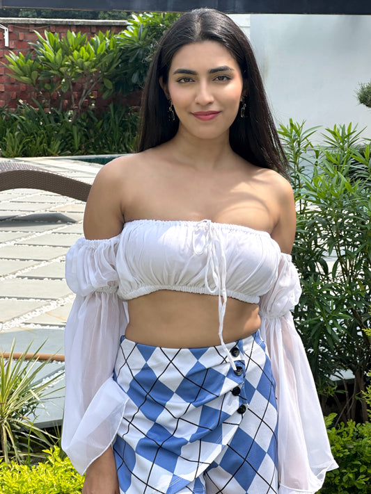 TANDUL Women Solid White Georgette Crop Top