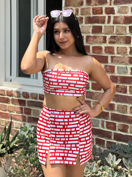 TANDUL Stunning Red and White Patterned Co-ord Set