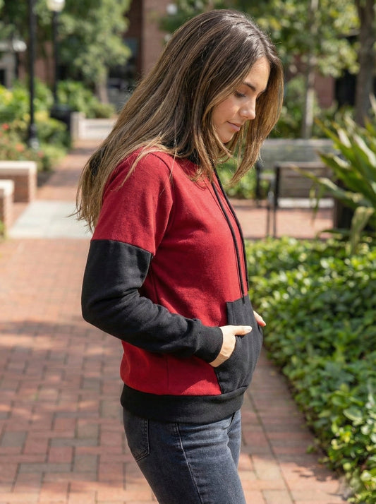 TANDUL Women Stylish Maroon and Black Hoodie