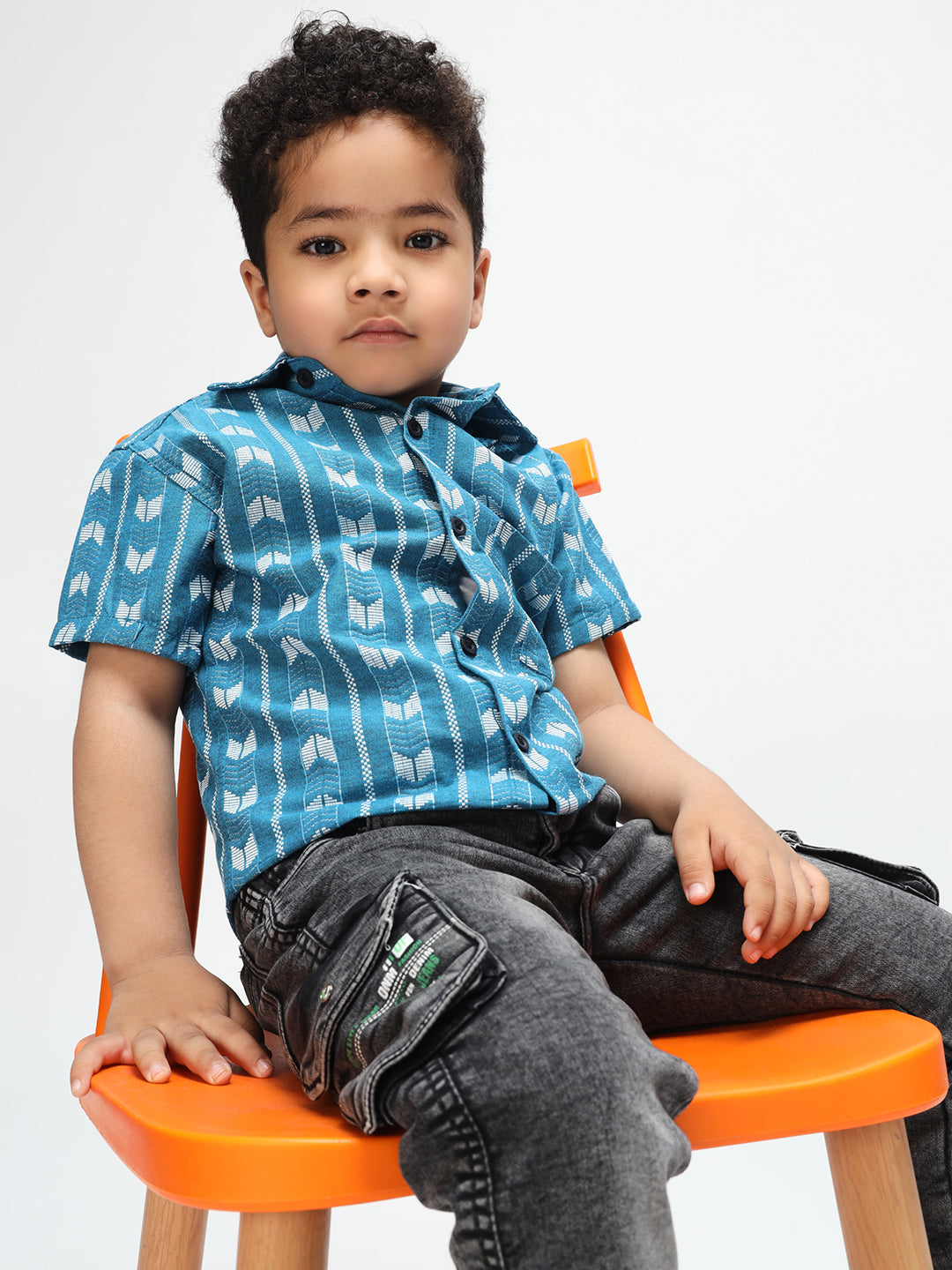 Boys Stylish Skyblue Printed Casual Shirt