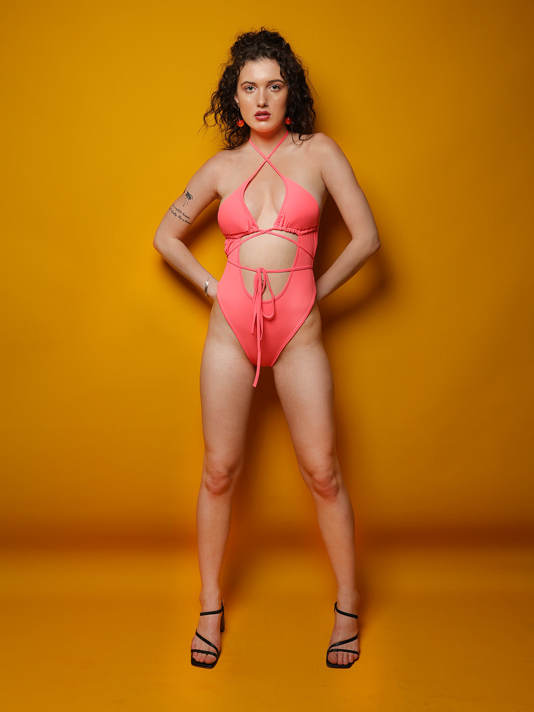 ELTIRE New With Front Detailing Neon Pink Lycra Bodysuit